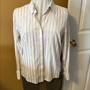Talbots Cream and White Striped Button-Down Shirt